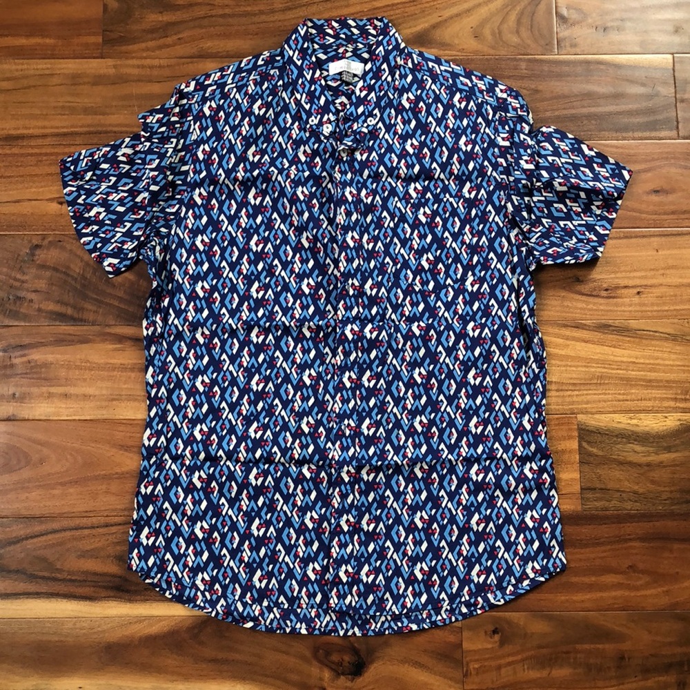 Oxford Lads print button down. Size M.